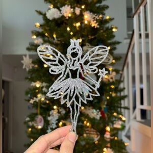 Silver Glitter Fairy Christmas Ornament